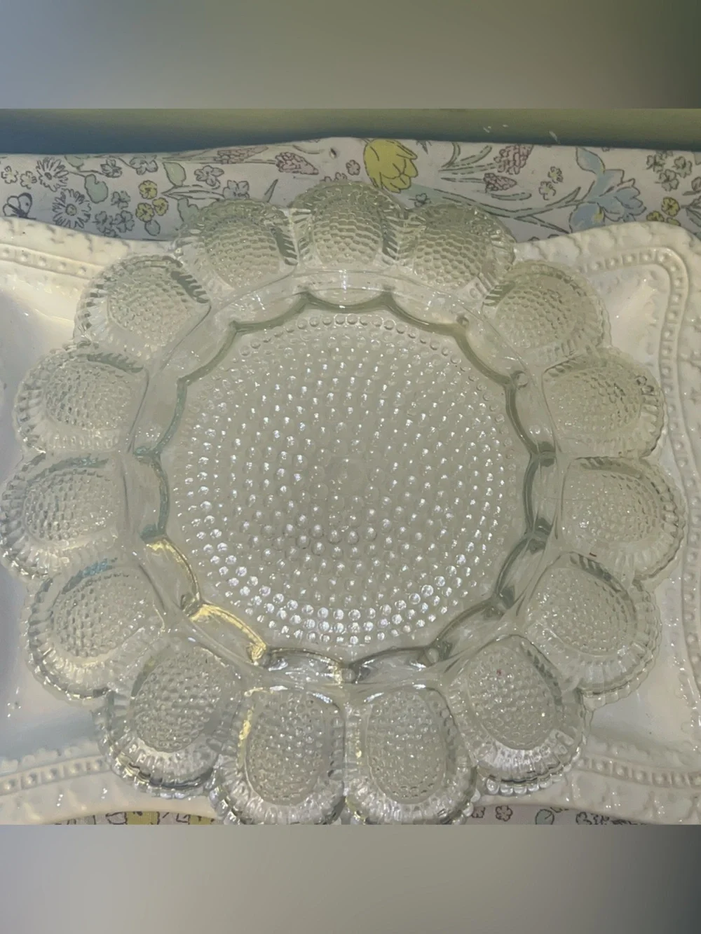Vintage Indiana Glass Hobnail deviled egg plate